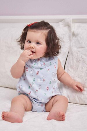 Pijama Pima Bombacho Celeste Navideño 4