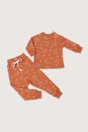 Pijama Franela Naranja Dino