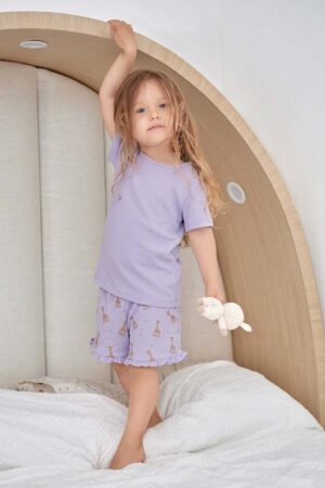 Pijama Manga Corta Bebe Lila Jirafa