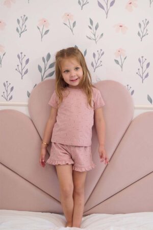 Pijama Pima Manga Corta Rosa Hojitas